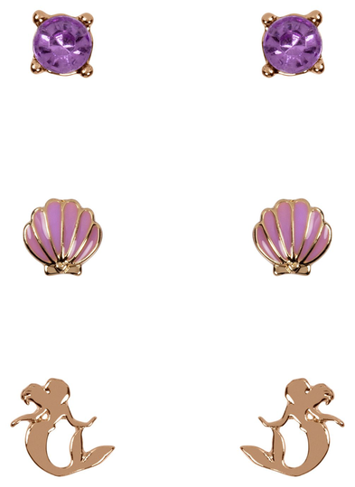 Disney Gold and Purple Crystal Stud Earrings Set of 3