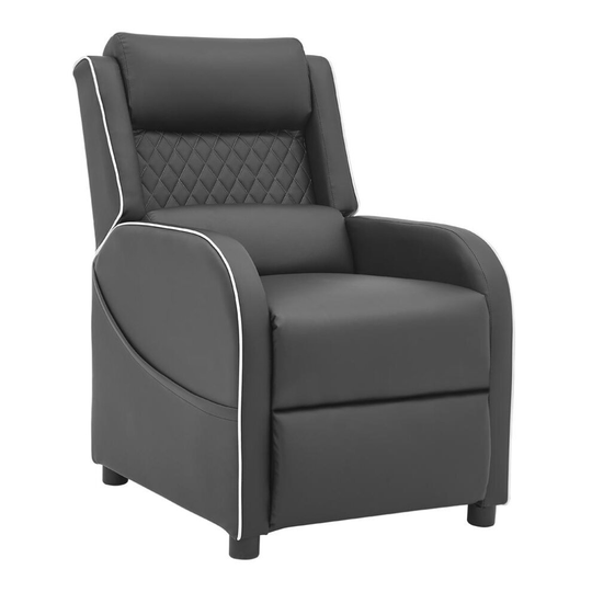 Gaming Racer Recliner Ergonomic Leather Computer Chair Cinema Armchair, Black with Grey Trim
