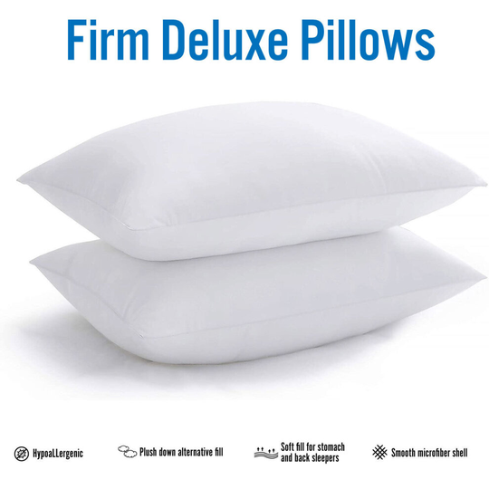 (Firm Deluxe Pillows Pair) Quilted Stripe Firm Bounced Pillows & Pillowcases