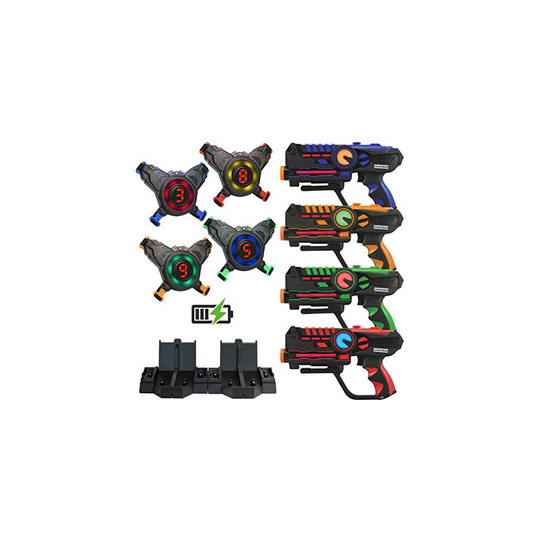 ArmoGear Rechargeable Laser Tag | Laser Tag Guns & Vests Set of 4 with Digital LED Score Display Vests | Lazer