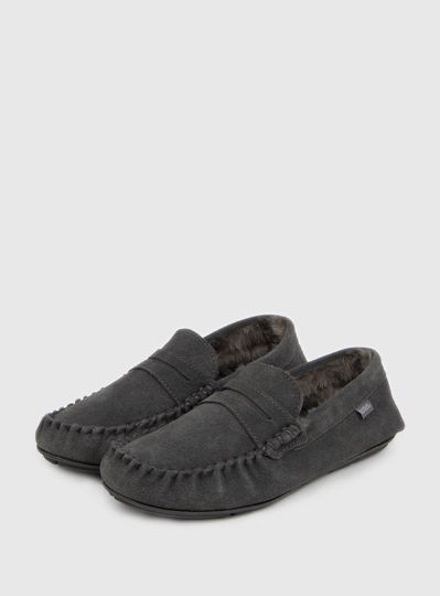 Suede Saddle Moccasin Slippers - 9