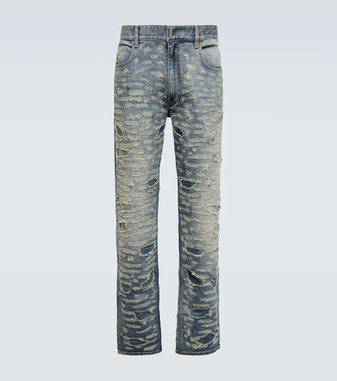 Distressed embellished slim jeans