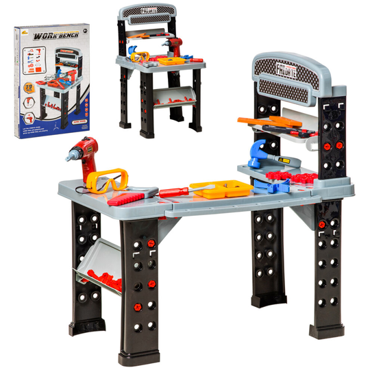HOMCOM Kids Toy Workbench w/ Storage Shelves Electric Drill 3+ Years
