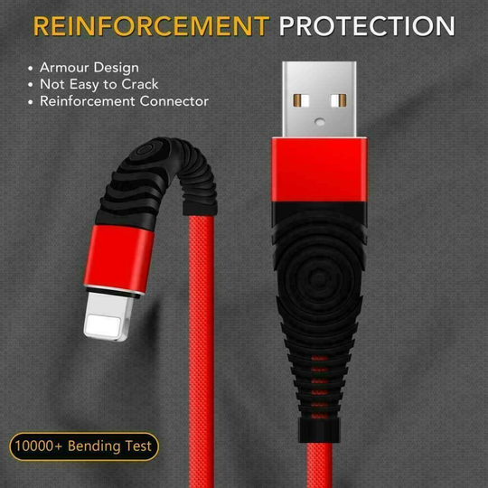 (Red, 3M) Heavy Duty Extra Long Data USB Charger Cable 3m 2m Lead For iPhone 8 7 6s 5s X
