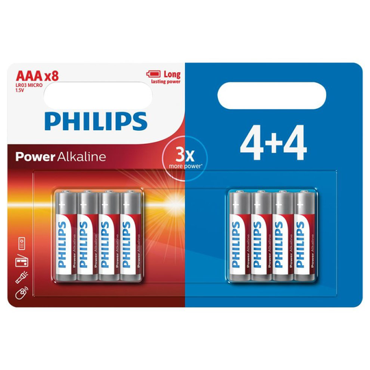 Philips Power Alkaline Batteries - 4+4 Promotional Pack - Size AAA