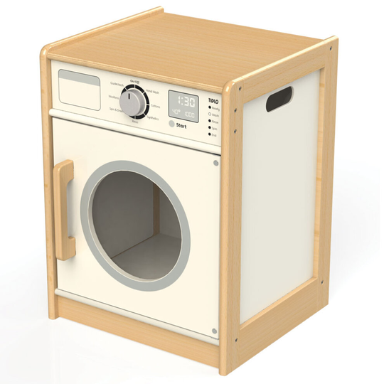 Tidlo Wooden Washing Machine for Play Kitchen - Toy Washing Machine for Kids with Click Dials & Easy Open Door , Wooden Play Kitchen Accessories