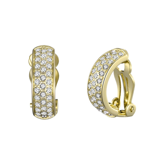 Gold Plated Pave Clip On Earrings Created with Swarovski Crystals