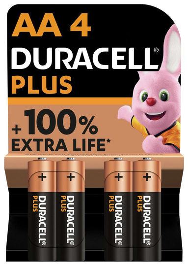 Duracell Plus Alkaline AA Batteries - Pack of 4