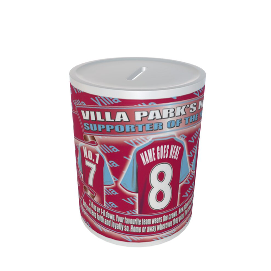 Personalised Aston Villa Football Shirt Ceramic Money Box Gift