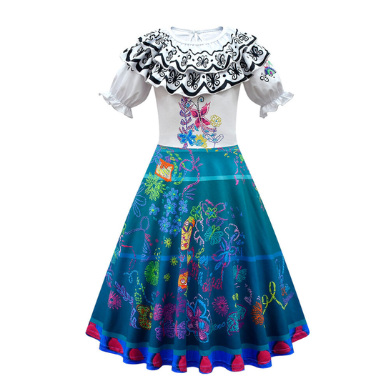 (4-5 Years) Encanto Mirabel Costume Dress Cartoons Girls Ruffle Dress Party Dresses 4-12Y