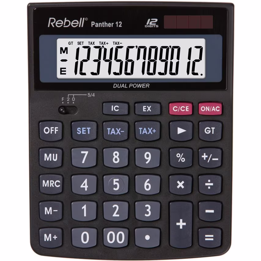 Rebell RE-PANTHER 12 BX 12 Digit Desktop Calculator Black RE-PANTHER 12 BX