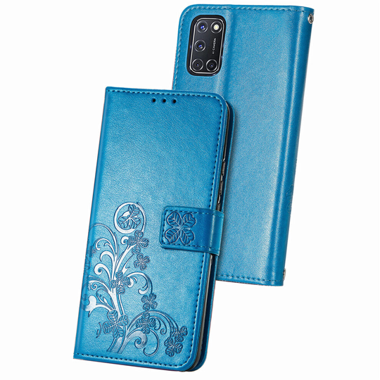 OPPO A52, A72, A 92 Case Premium PU Leather Folio Cover Magnetic Blue