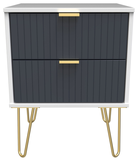Galatina 2 Drawer Charge Bedside Table - White & Blue