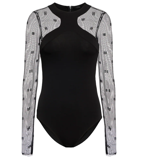 4G jersey and tulle bodysuit