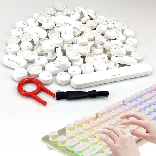 104Pcs Round Punk Keycap Retro Round Keycap, Matte Panel,for Mechanical Gaming Keyboard(White) with 1Pcs Keyboard Puller Key...