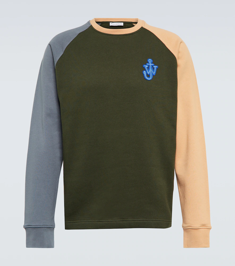 Colorblocked embroidered cotton sweater