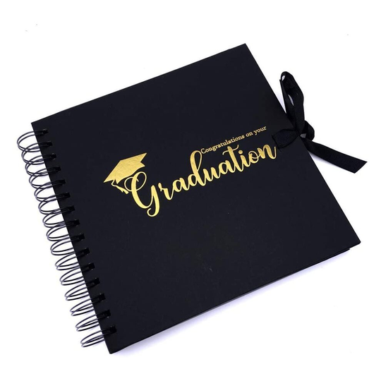 Graduation Black Scrapbook, Guest Book Or Photo Album with Gold Script