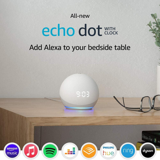 All-new Echo Dot (4th generation) | Smart speaker with clock and Alexa | Glacier White