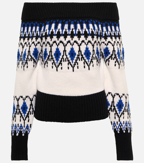 Off-shoulder intarsia wool sweater
