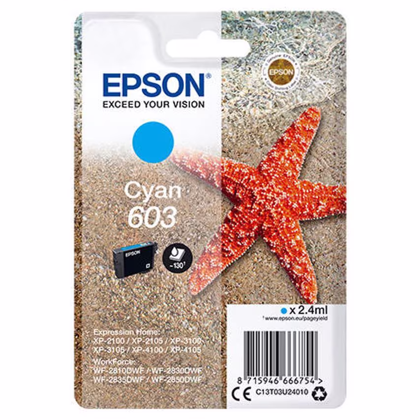 Epson Epson 603 Starfish Cyan Standard Capacity Ink Cartridge 2.4ml - C13T03U240
