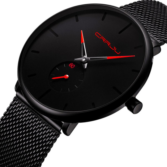 Men Minimalist Ultra-Thin Waterproof Stainless Steel Smart Watch Wrist Watch red