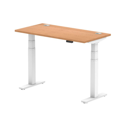 Dynamic Air 1200/600 Oak Height Adjustable Desk with Cable Ports with White Legs