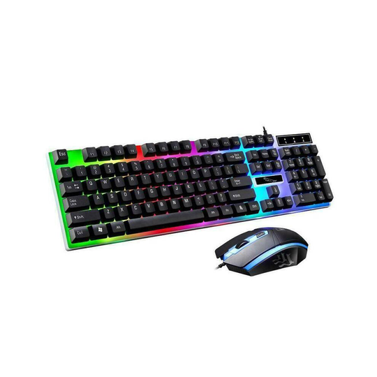 (Black) Gaming Keyboard Mouse Set Rainbow LED Wired USB For PC Laptop PS4 Xbox