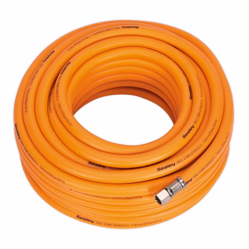 Sealey AHHC20 High-visibility Hybrid Air Hose with 1/4" BSP Unions 20m x 8mm