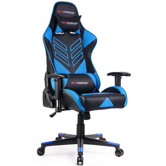 (Grey) GTFORCE PRO ST RECLINING SPORTS RACING GAMING OFFICE DESK PC CAR FAUX LEATHER CHAIR (Blue)