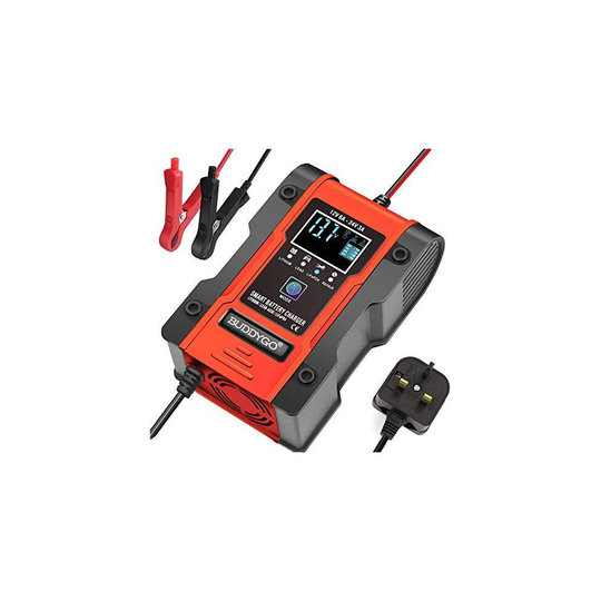 BUDDYGO [New Upgrade] Lithium Car Battery Charger, 12V/24V 6Amp Intelligent Automatic Battery Charger(lithium batteries, lead-acid batteries, Calciu