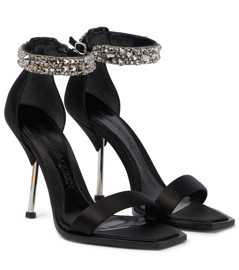Embellished satin sandals