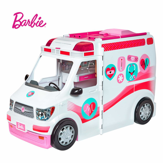 Barbie FRM19 Careers Care Clinic Ambulance, Play, Role Model, Lights and Sounds, Lots of Accessories Vehicle, Multi-Colour, Norme