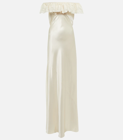 Lace-trimmed satin gown