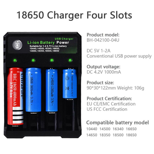 4 Slots 18650 Li-ion Rechargeable Battery USB Charger Fast Charging 3.7V