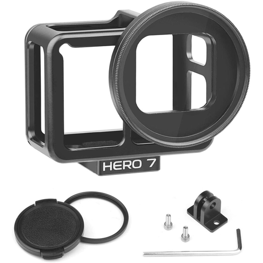 Aluminium Alloy Protective Housing Case for GoPro Hero 7 Black 6 5 Action Camera, Metal Shell Frame Side Open with Bike Mount Base, 52mm UV Filter