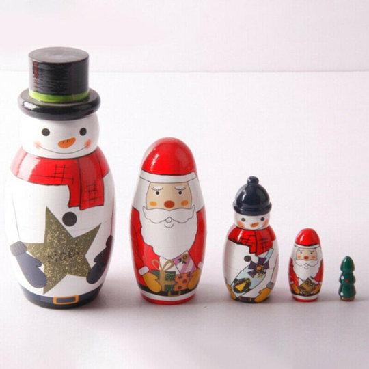 5Pcs/Set Christmas Snowman Russian Wooden Matryoshka Nesting Dolls Kids Gift