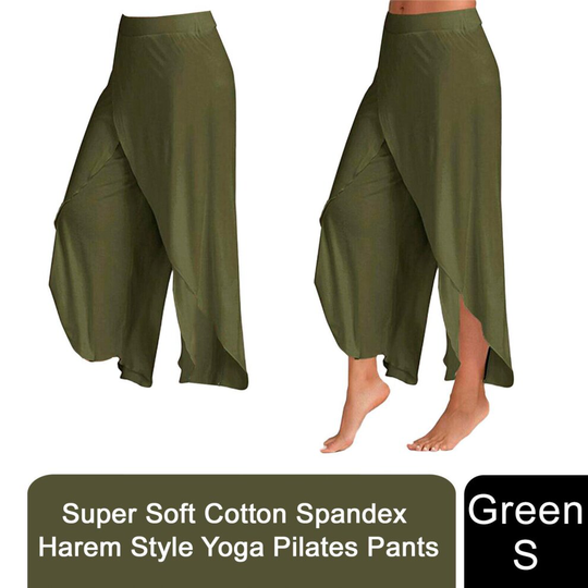 (Green - S) Super Soft Cotton Harem Style Yoga Pilates Pants