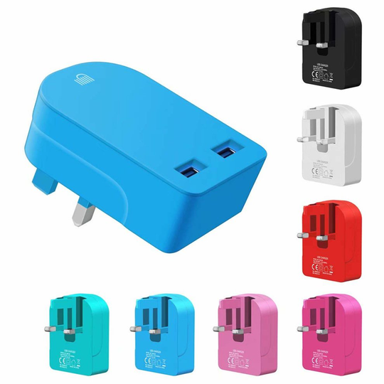 (Blue) Ameego Folding Dual USB Plug | Dual USB Wall Charger
