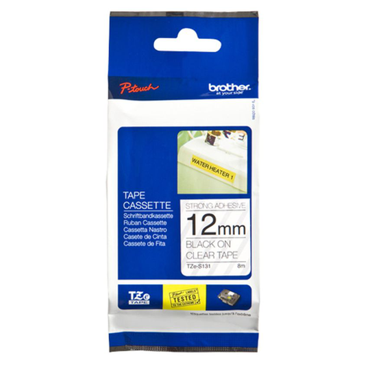 Brother P-touch Paper TZE S131 Black on Clear Strong Adhes