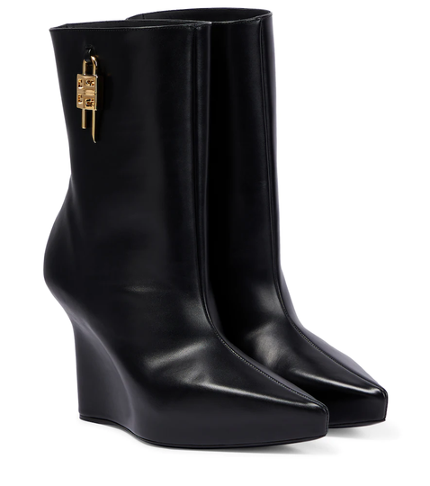 Wedge leather ankle boots