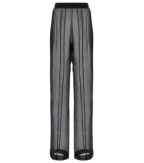 High-rise straight silk chiffon pants