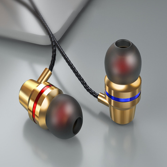 (Gold) Universal Metal in Ear Headphones Noise Isolating Earphones For iPhone Android