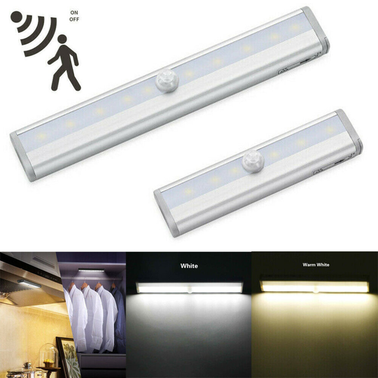 (190mm 10LEDs, Cool White) LED PIR Motion Sensor Closet Cabinet Night Light