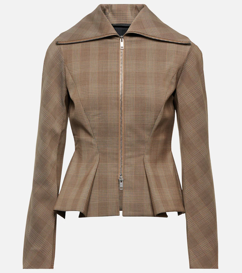 Checked wool-blend peplum blazer