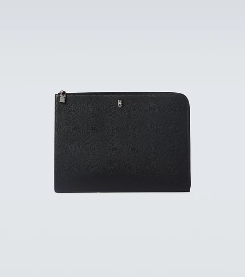 Large grained leather gusset pouch