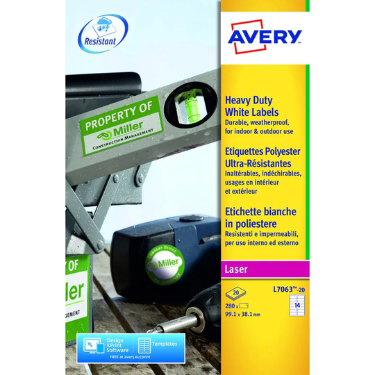 Avery Avery Laser Heavy Duty Label 99x38mm 14 Per A4 Sheet White (Pack 280 Label