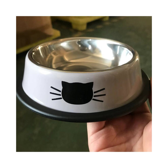 (Grey) Pet Cat Feeding Bowls Stainless Steel Food Bowl