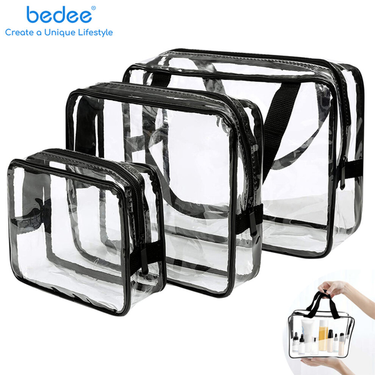 3Pcs Clear Toiletry Bags, Make-Up Cosmetic Bag, Tote Bag, Waterproof