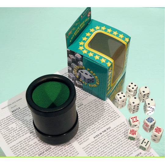 Poker dice with dice cup, spot dice and multi game rules 00546