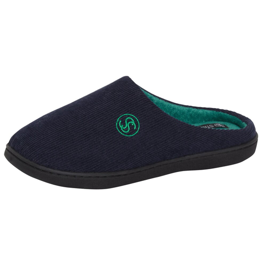 (Navy, UK 9) Strong Souls Mens Memory Foam Slippers Open Back Fleece Lined Mules House Shoes